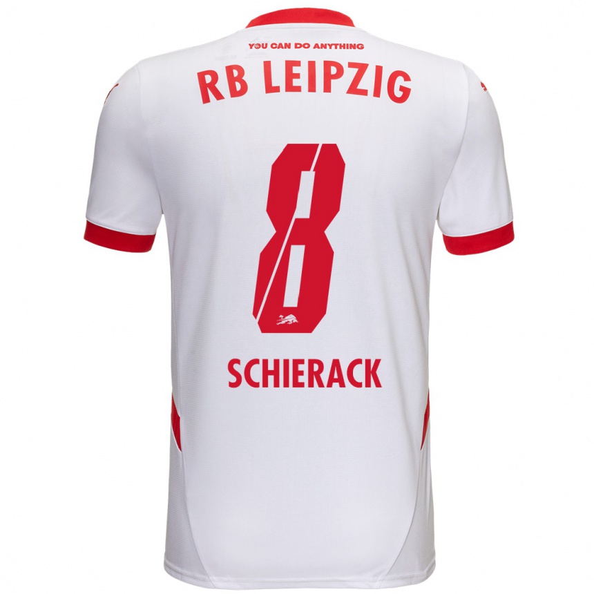 Hombre Fútbol Camiseta Simon Schierack #8 Blanco Rojo 1ª Equipación 2024/25