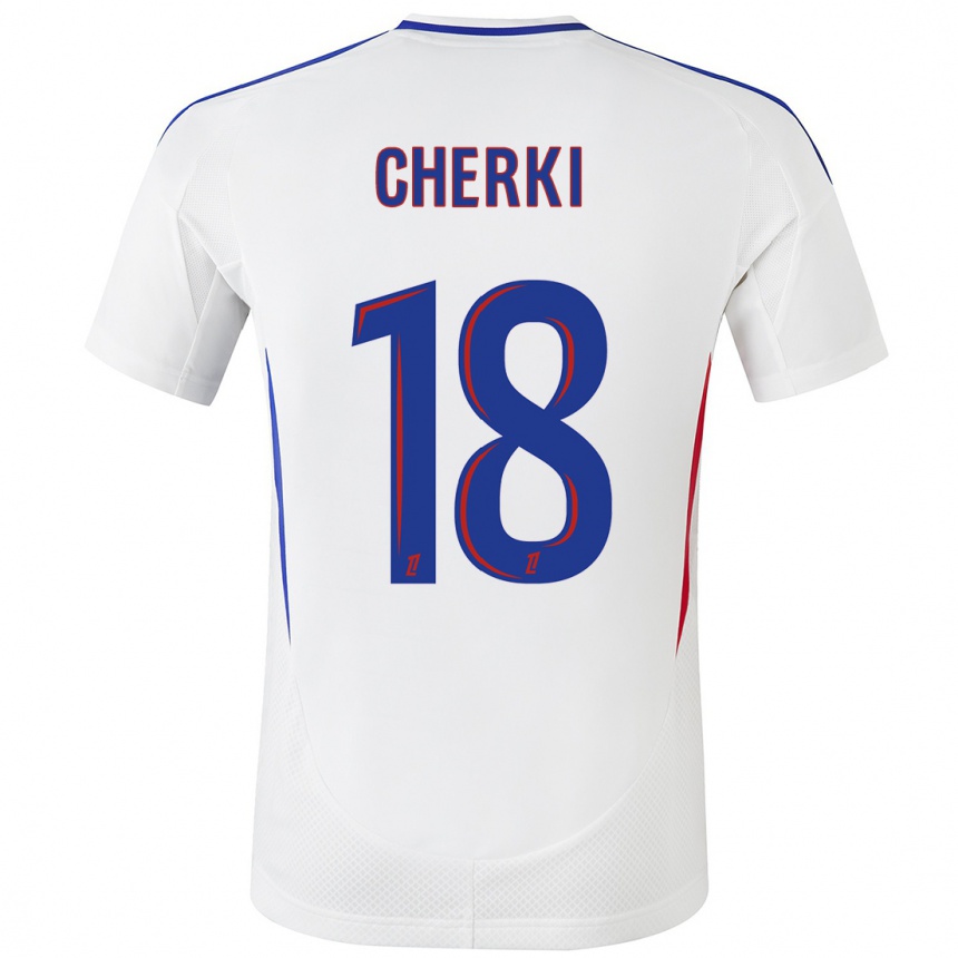 Hombre Fútbol Camiseta Rayan Cherki #18 Blanco Azul 1ª Equipación 2024/25