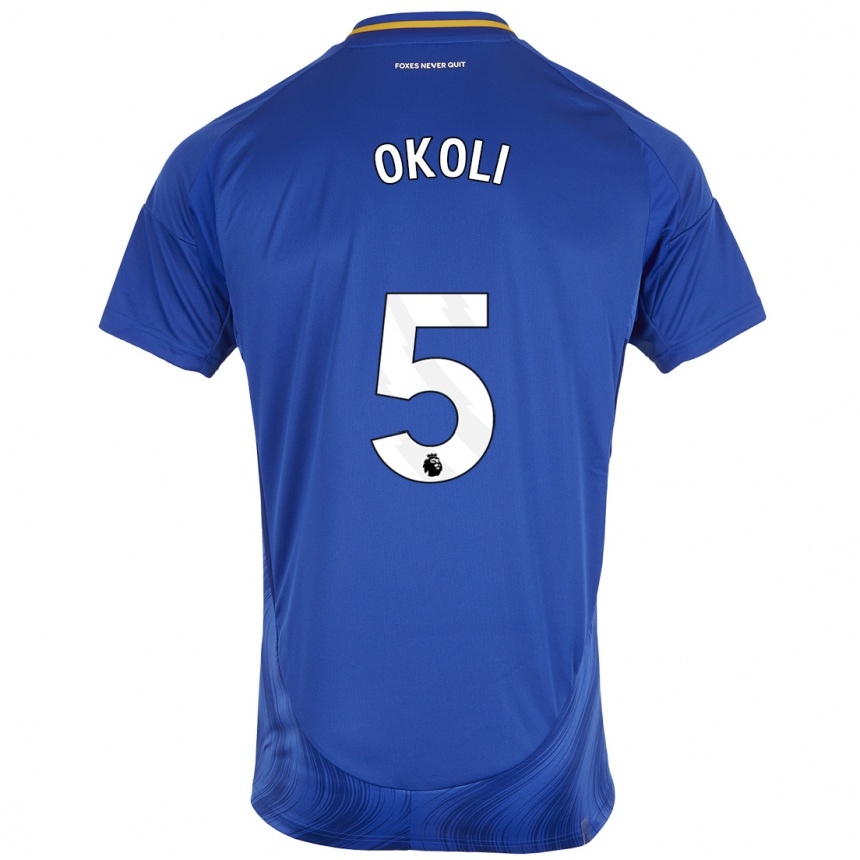 Hombre Fútbol Camiseta Caleb Okoli #5 Azul Blanco 1ª Equipación 2024/25