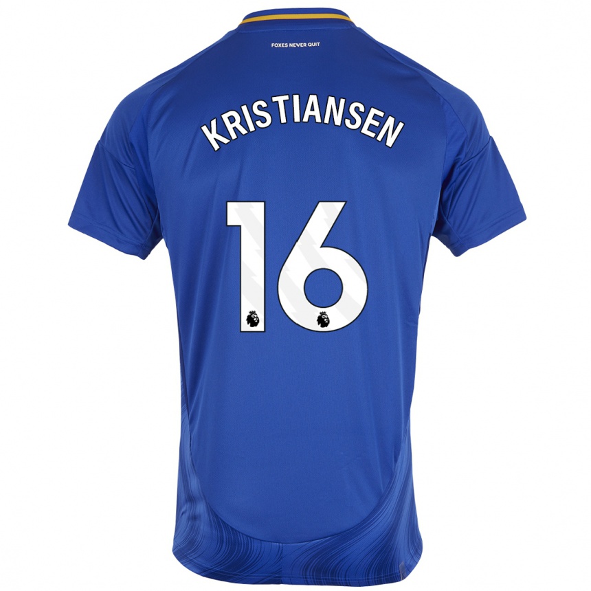 Hombre Fútbol Camiseta Victor Kristiansen #16 Azul Blanco 1ª Equipación 2024/25