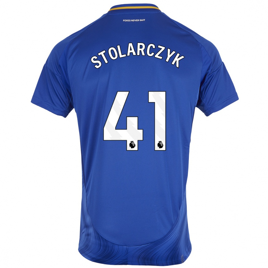 Hombre Fútbol Camiseta Jakub Stolarczyk #41 Azul Blanco 1ª Equipación 2024/25