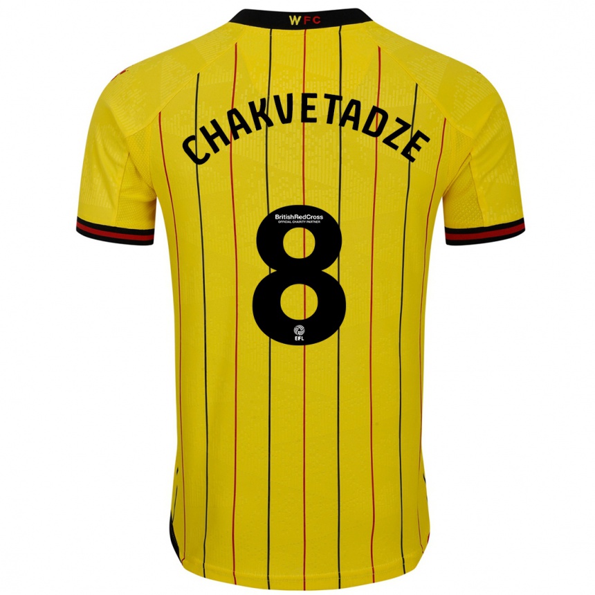 Hombre Fútbol Camiseta Giorgi Chakvetadze #8 Amarillo Negro 1ª Equipación 2024/25