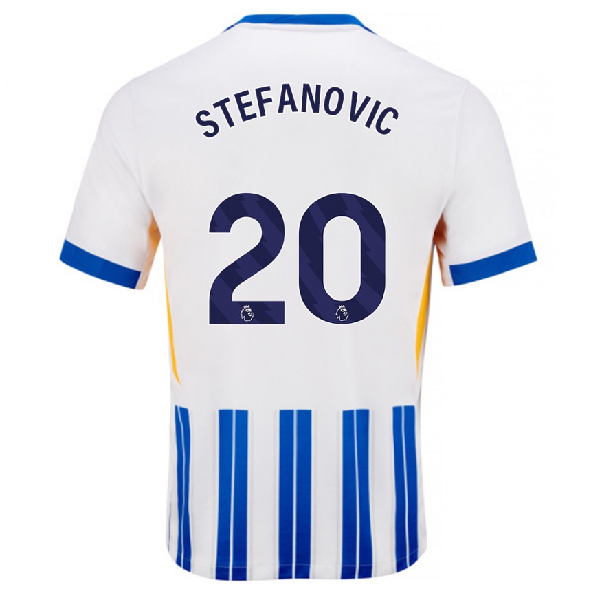 Hombre Fútbol Camiseta Dejana Stefanović #20 Blanco Azul Rayas 1ª Equipación 2024/25