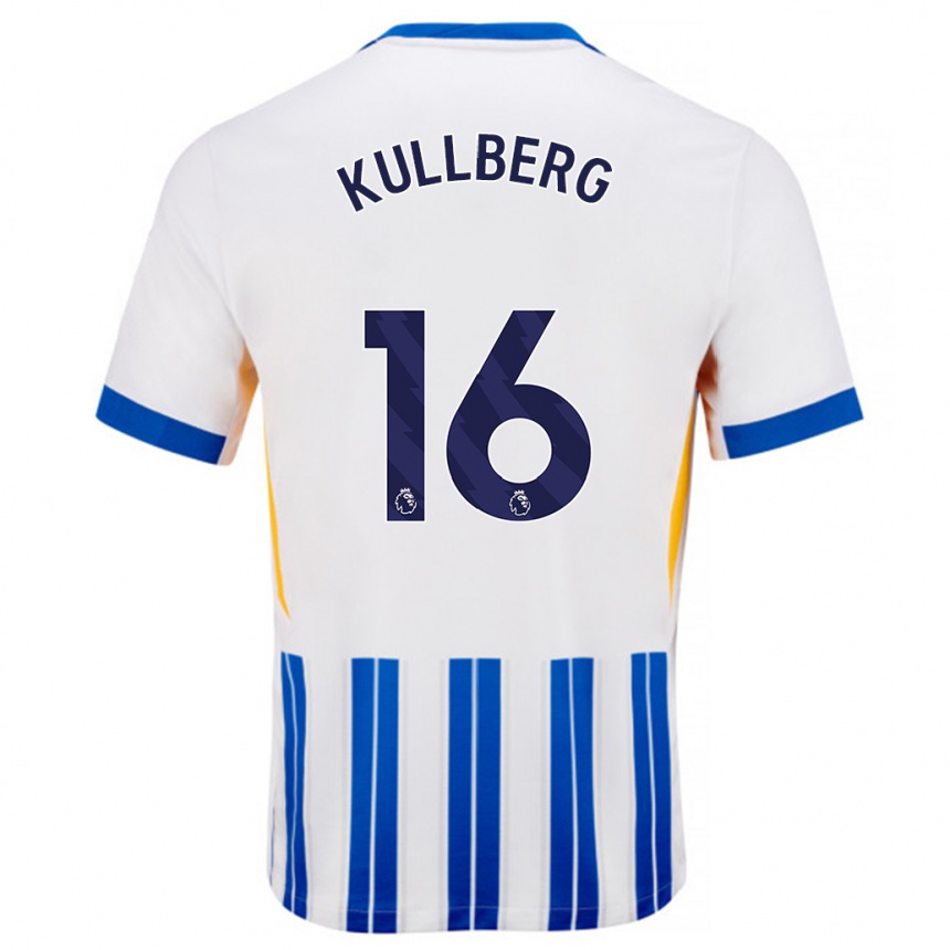 Hombre Fútbol Camiseta Emma Nanny Charlotte Kullberg #16 Blanco Azul Rayas 1ª Equipación 2024/25