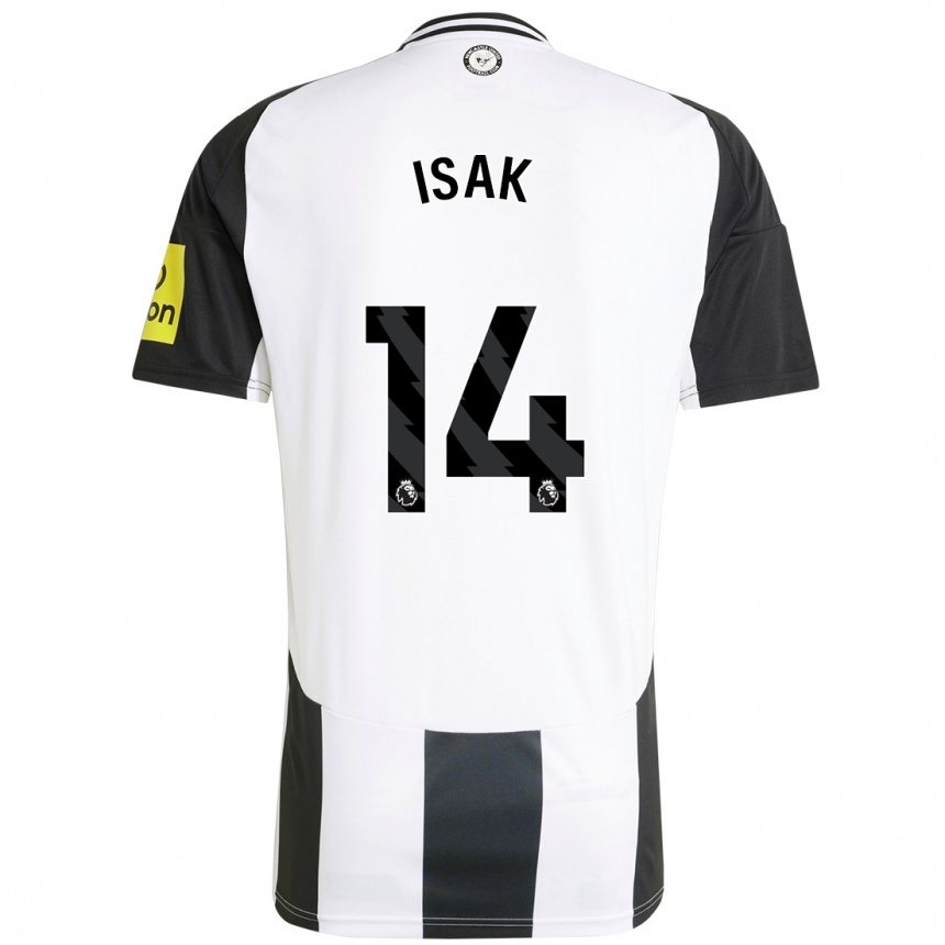 Hombre Fútbol Camiseta Alexander Isak #14 Blanco Negro 1ª Equipación 2024/25