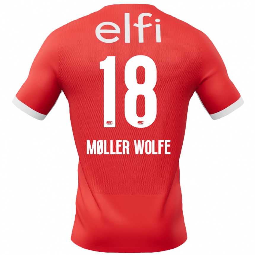 Hombre Fútbol Camiseta David Møller Wolfe #18 Rojo Blanco 1ª Equipación 2024/25