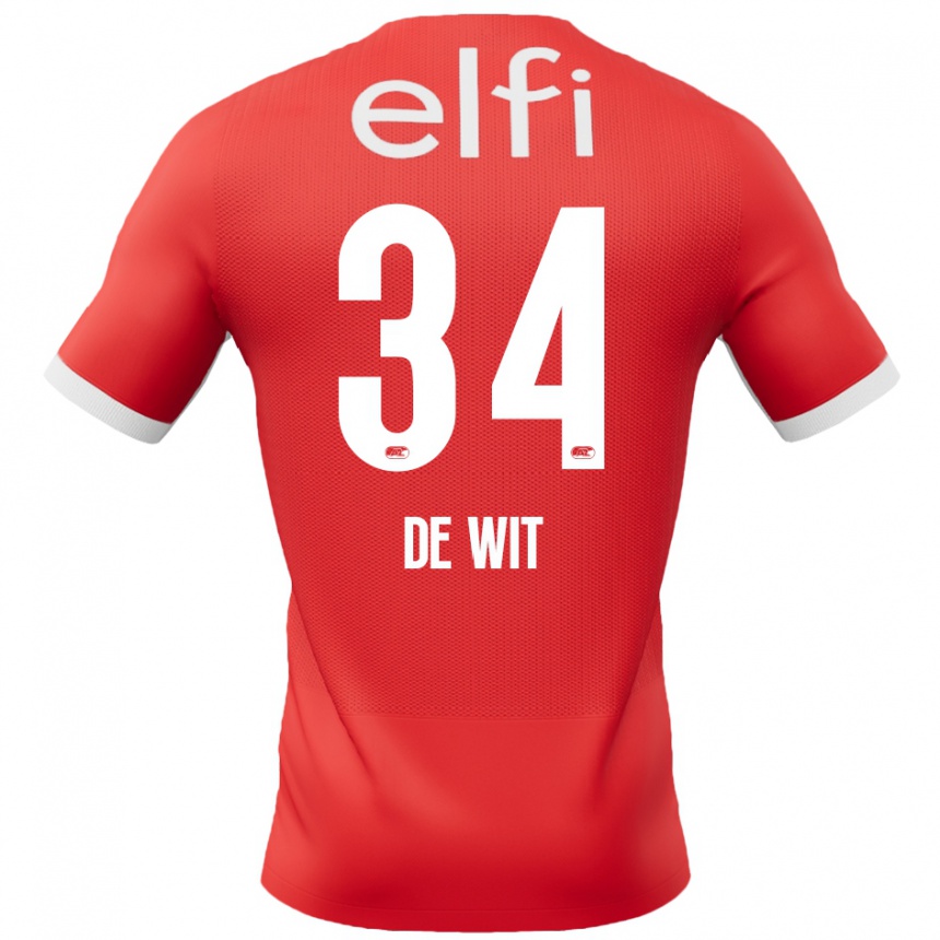 Hombre Fútbol Camiseta Mees De Wit #34 Rojo Blanco 1ª Equipación 2024/25