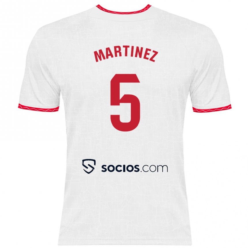 Hombre Fútbol Camiseta Sergio Martínez #5 Blanco Rojo 1ª Equipación 2024/25