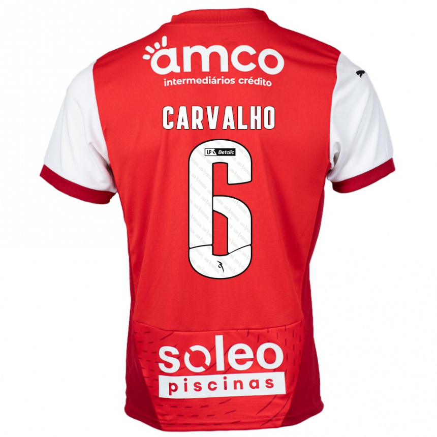 Hombre Fútbol Camiseta Vitor Carvalho #6 Rojo Blanco 1ª Equipación 2024/25