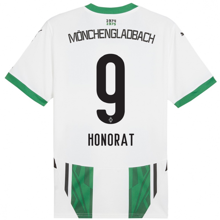 Hombre Fútbol Camiseta Franck Honorat #9 Blanco Verde 1ª Equipación 2024/25