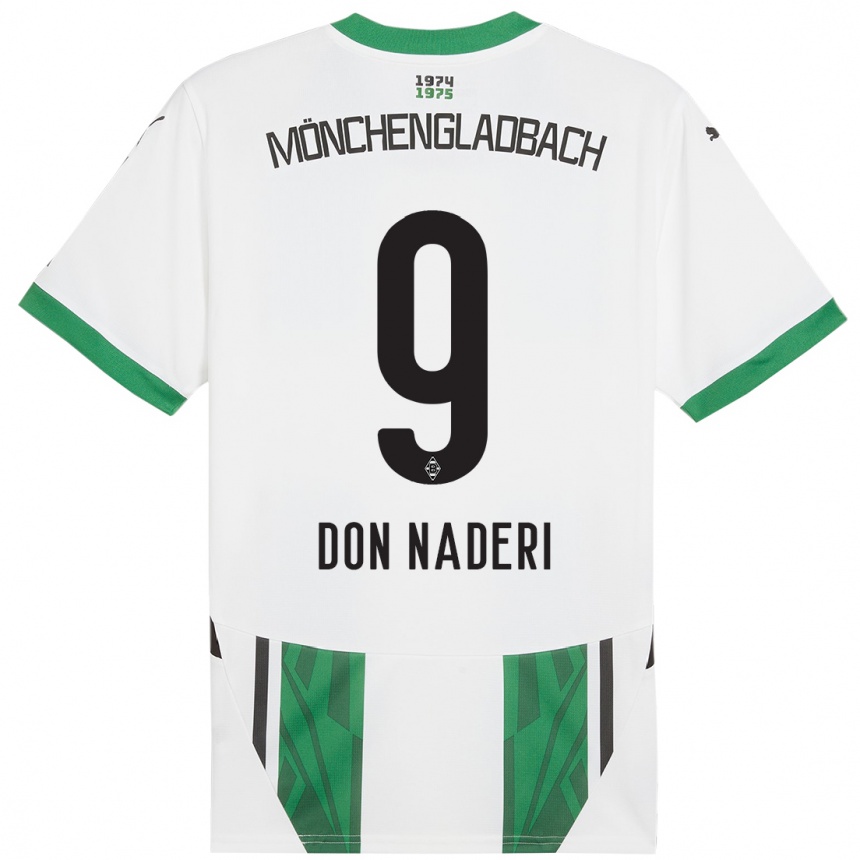 Hombre Fútbol Camiseta Ryan Don Naderi #9 Blanco Verde 1ª Equipación 2024/25