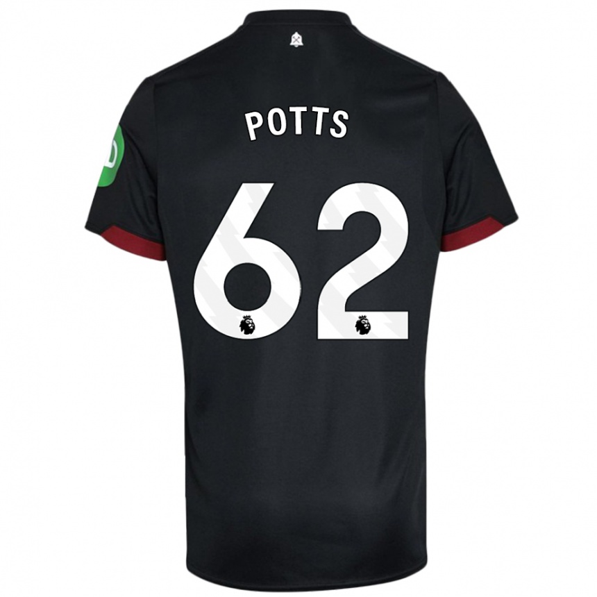 Hombre Fútbol Camiseta Freddie Potts #62 Negro Blanco 2ª Equipación 2024/25