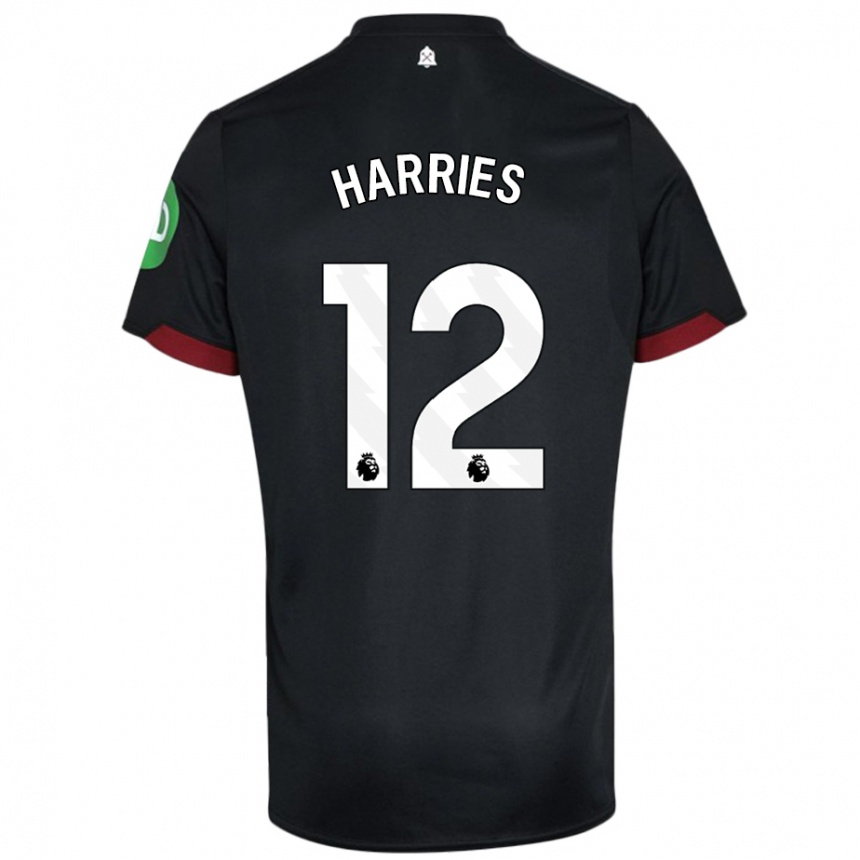 Hombre Fútbol Camiseta Emma Harries #12 Negro Blanco 2ª Equipación 2024/25