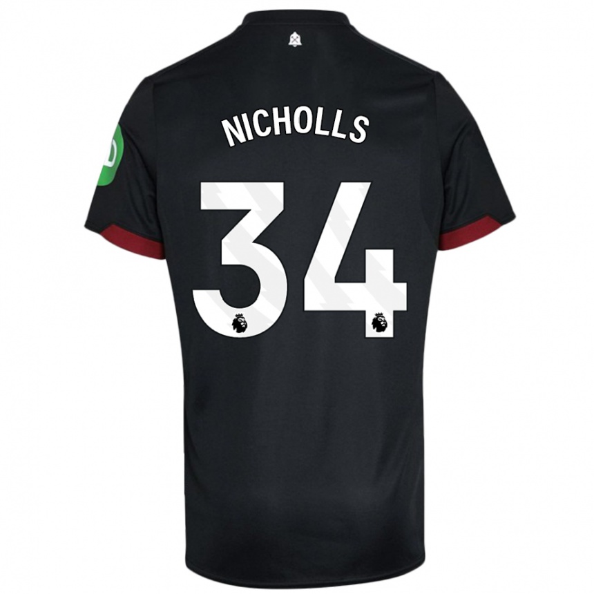 Hombre Fútbol Camiseta Macey Nicholls #34 Negro Blanco 2ª Equipación 2024/25