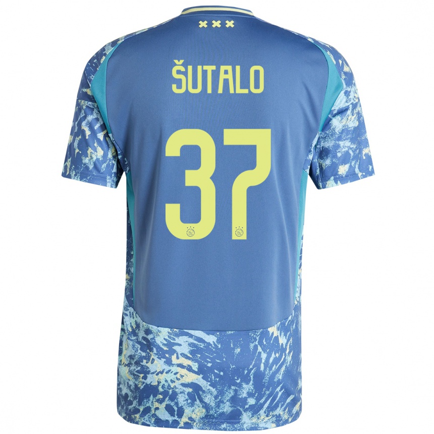 Hombre Fútbol Camiseta Josip Sutalo #37 Gris Azul Amarillo 2ª Equipación 2024/25