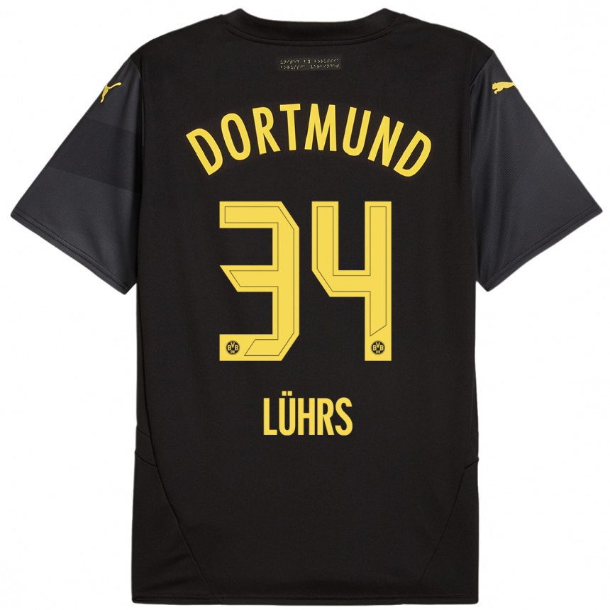 Hombre Fútbol Camiseta Yannik Lührs #34 Negro Amarillo 2ª Equipación 2024/25