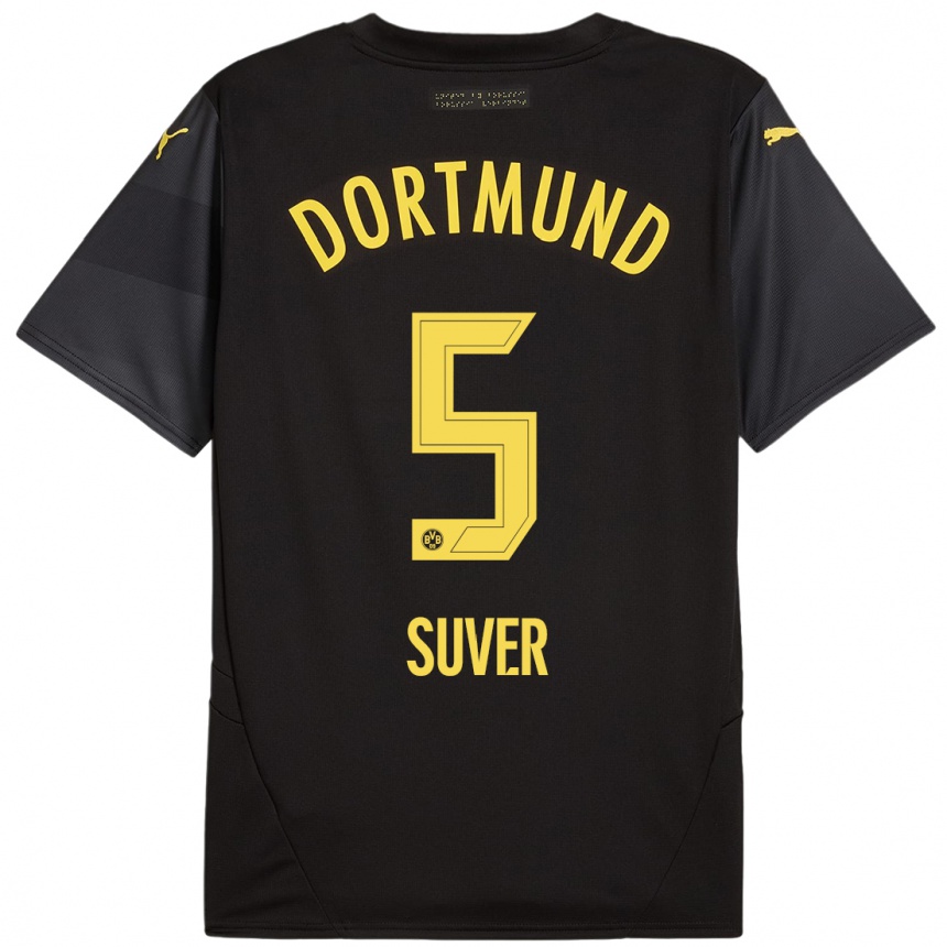 Hombre Fútbol Camiseta Mario Suver #5 Negro Amarillo 2ª Equipación 2024/25