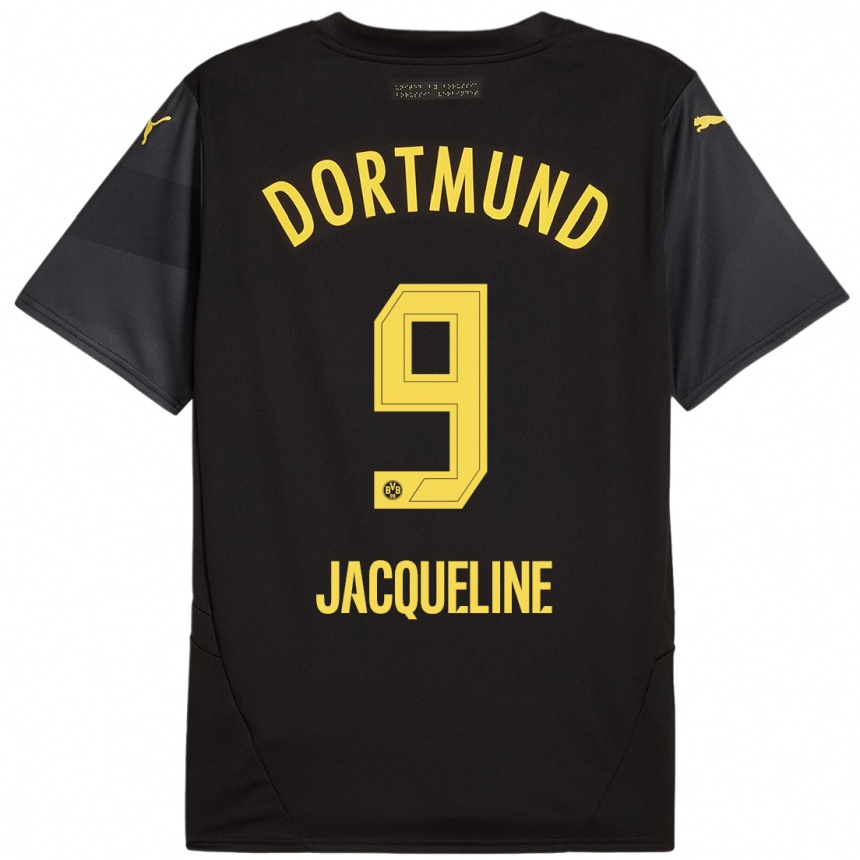 Hombre Fútbol Camiseta Moreno Jacqueline #9 Negro Amarillo 2ª Equipación 2024/25