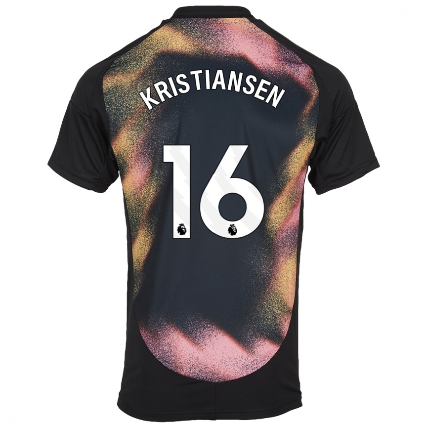 Hombre Fútbol Camiseta Victor Kristiansen #16 Negro Blanco 2ª Equipación 2024/25