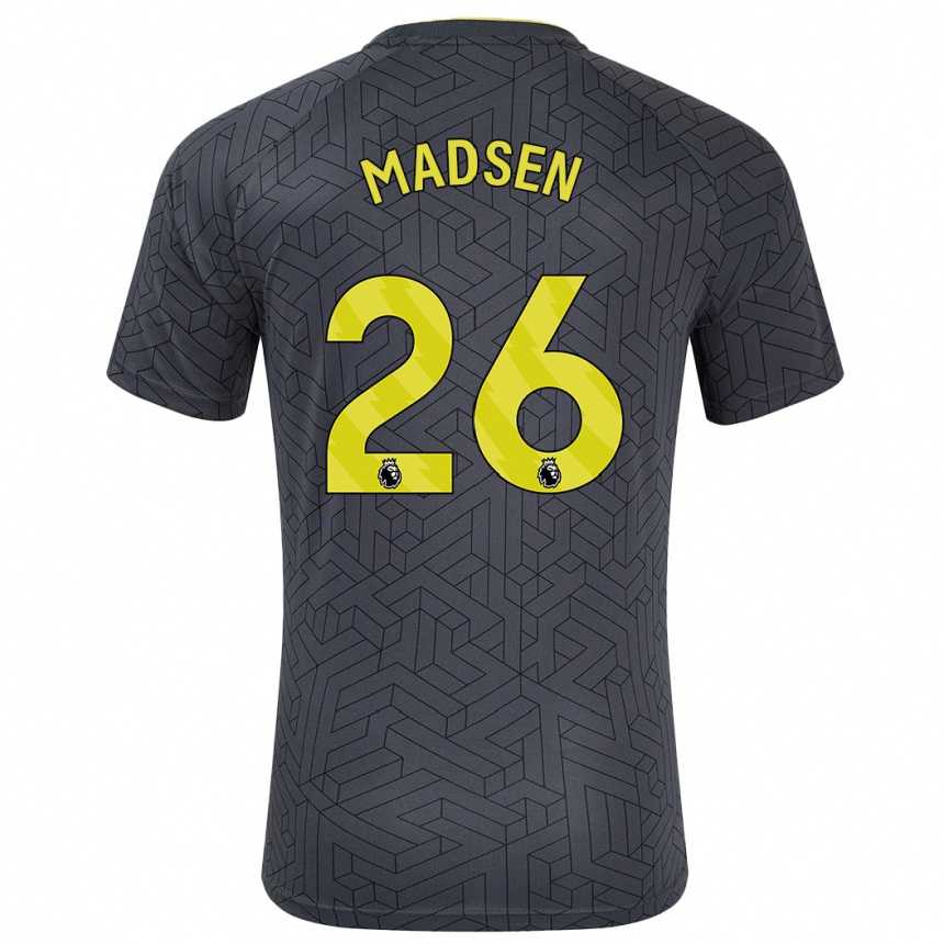 Hombre Fútbol Camiseta Rikke Madsen #26 Negro Amarillo 2ª Equipación 2024/25