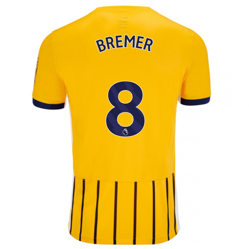 Hombre Fútbol Camiseta Pauline Bremer #8 Dorado Azul Rayas 2ª Equipación 2024/25