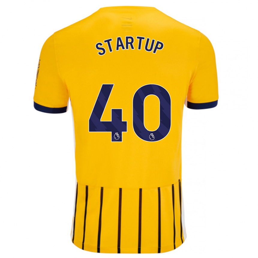 Hombre Fútbol Camiseta Katie Startup #40 Dorado Azul Rayas 2ª Equipación 2024/25