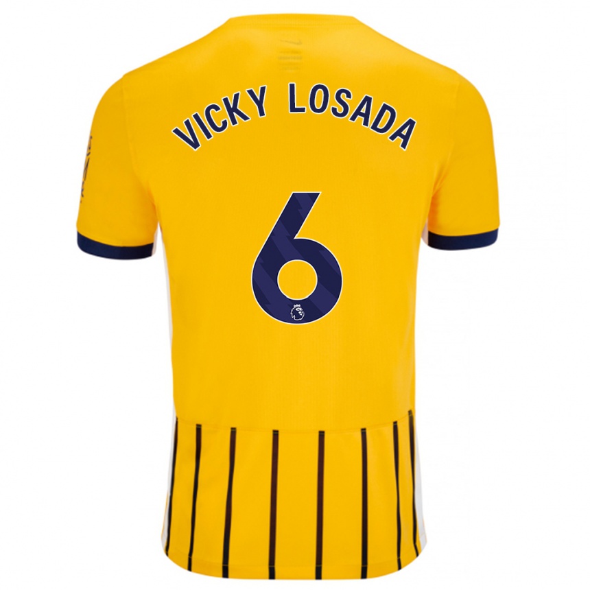 Hombre Fútbol Camiseta María Victoria Losada Gómez #6 Dorado Azul Rayas 2ª Equipación 2024/25