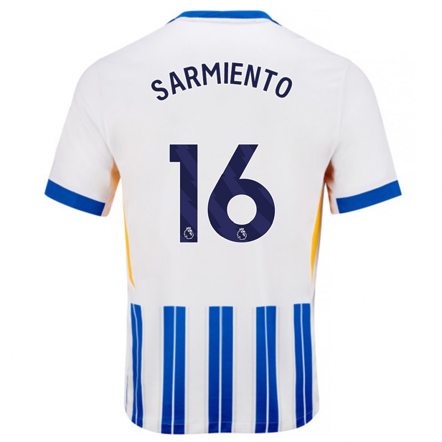 Mujer Fútbol Camiseta Jeremy Sarmiento #16 Blanco Azul Rayas 1ª Equipación 2024/25