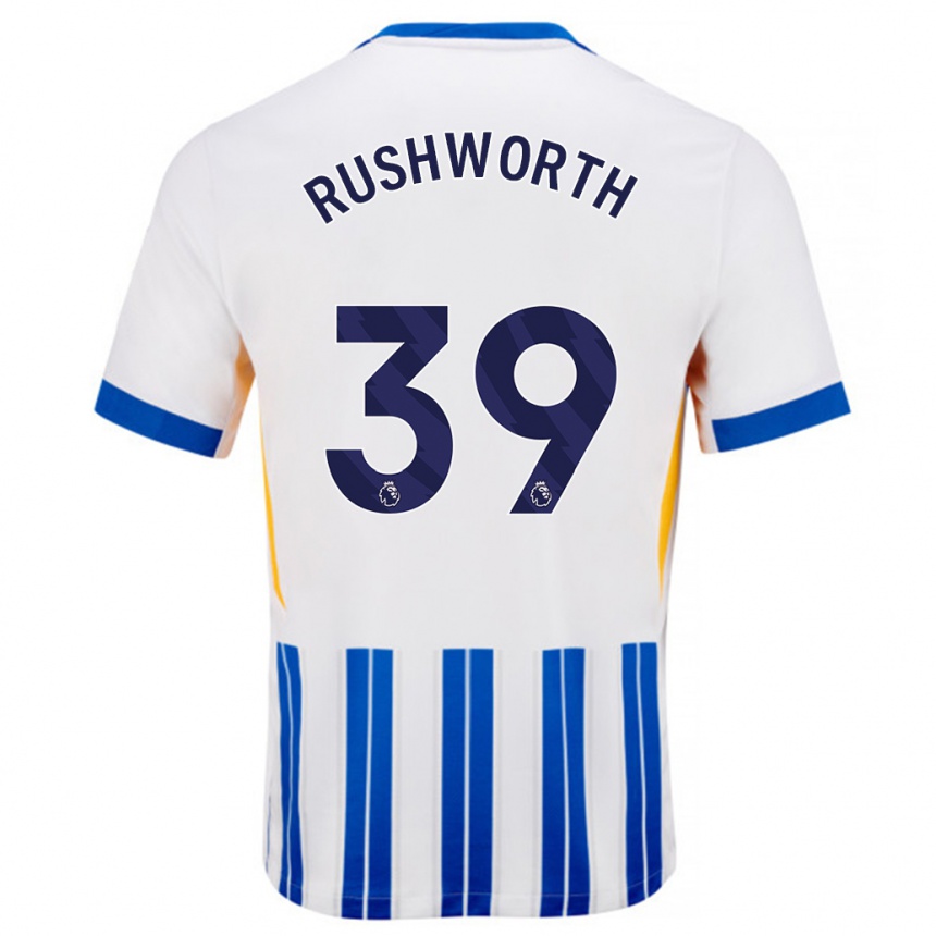 Mujer Fútbol Camiseta Carl Rushworth #39 Blanco Azul Rayas 1ª Equipación 2024/25