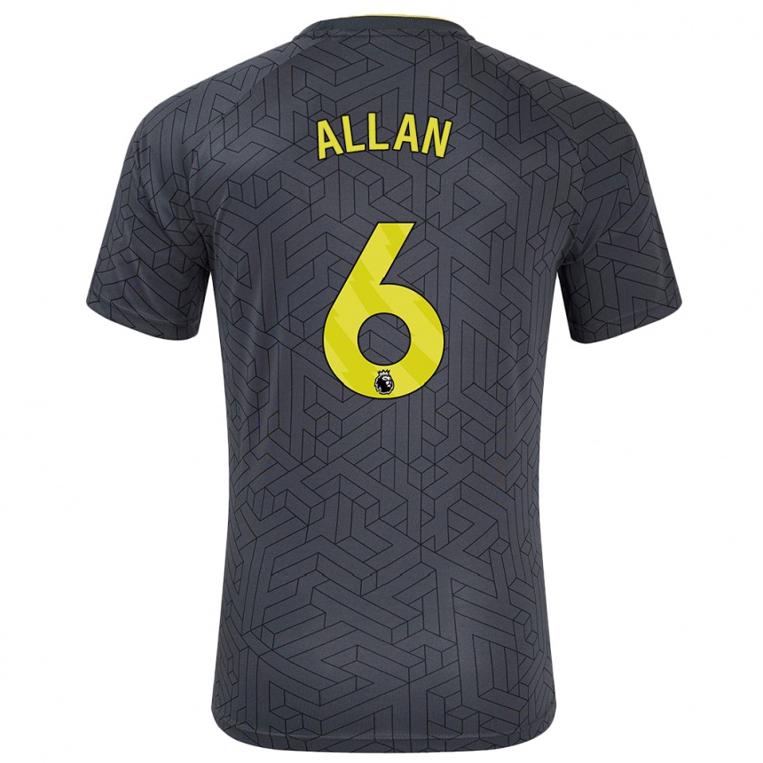 Mujer Fútbol Camiseta Allan #6 Negro Amarillo 2ª Equipación 2024/25