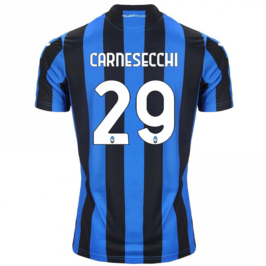 Niño Fútbol Camiseta Marco Carnesecchi #29 Azul Negro 1ª Equipación 2024/25