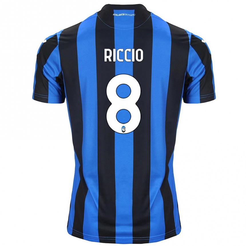 Niño Fútbol Camiseta Lorenzo Riccio #8 Azul Negro 1ª Equipación 2024/25