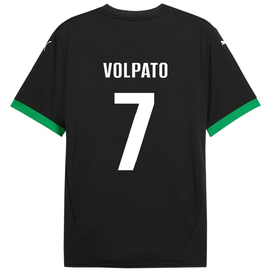 Niño Fútbol Camiseta Cristian Volpato #7 Negro Verde Oscuro 1ª Equipación 2024/25