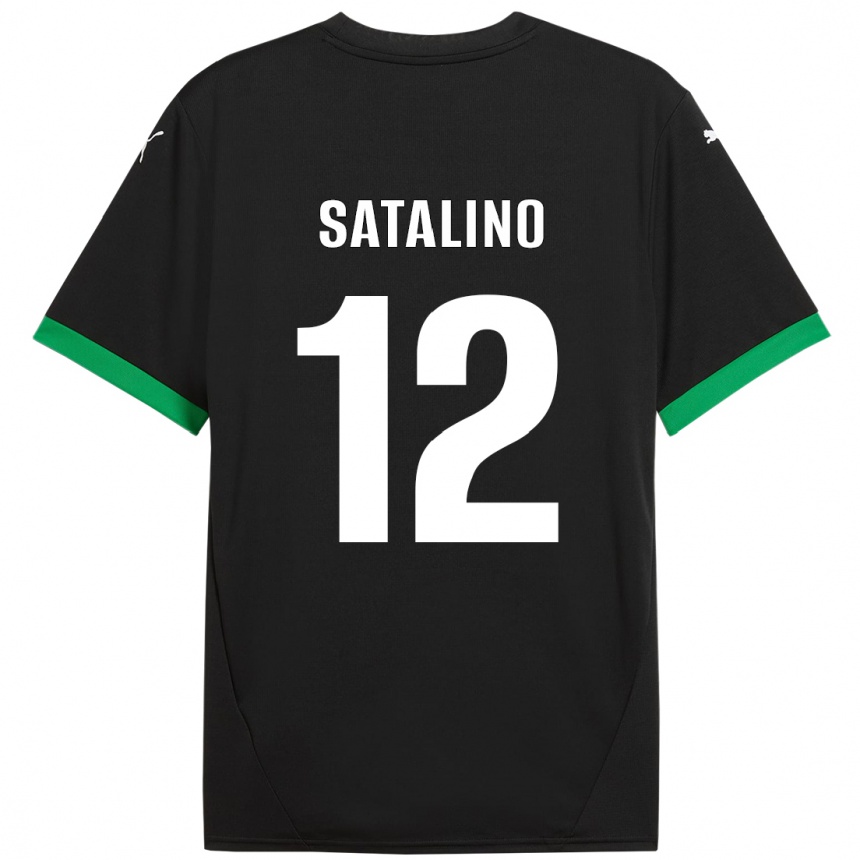 Niño Fútbol Camiseta Giacomo Satalino #12 Negro Verde Oscuro 1ª Equipación 2024/25