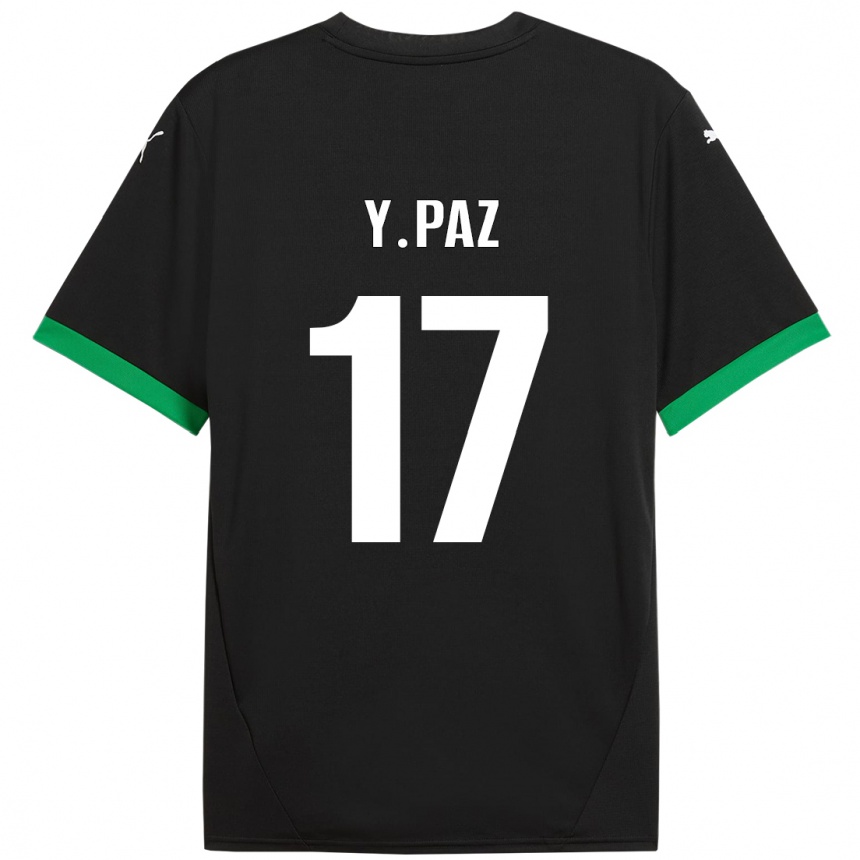 Niño Fútbol Camiseta Yeferson Paz #17 Negro Verde Oscuro 1ª Equipación 2024/25