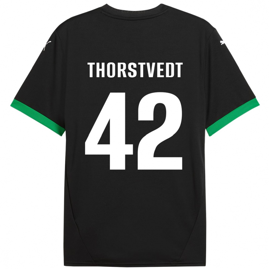 Niño Fútbol Camiseta Kristian Thorstvedt #42 Negro Verde Oscuro 1ª Equipación 2024/25