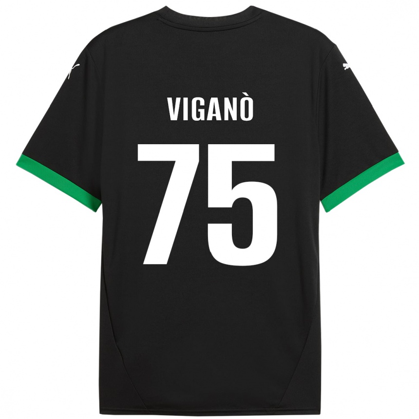 Niño Fútbol Camiseta Lorenzo Viganò #75 Negro Verde Oscuro 1ª Equipación 2024/25