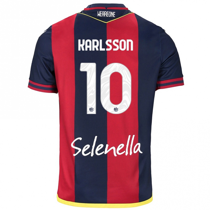 Niño Fútbol Camiseta Jesper Karlsson #10 Rojo Azul Real 1ª Equipación 2024/25