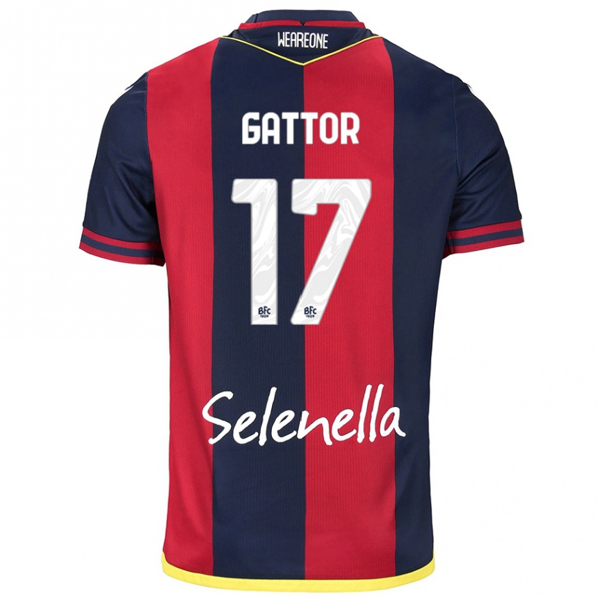 Niño Fútbol Camiseta Gianluca Gattor #17 Rojo Azul Real 1ª Equipación 2024/25