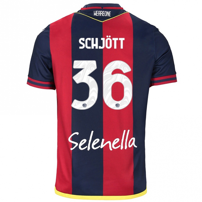 Niño Fútbol Camiseta Gustav Schjött #36 Rojo Azul Real 1ª Equipación 2024/25