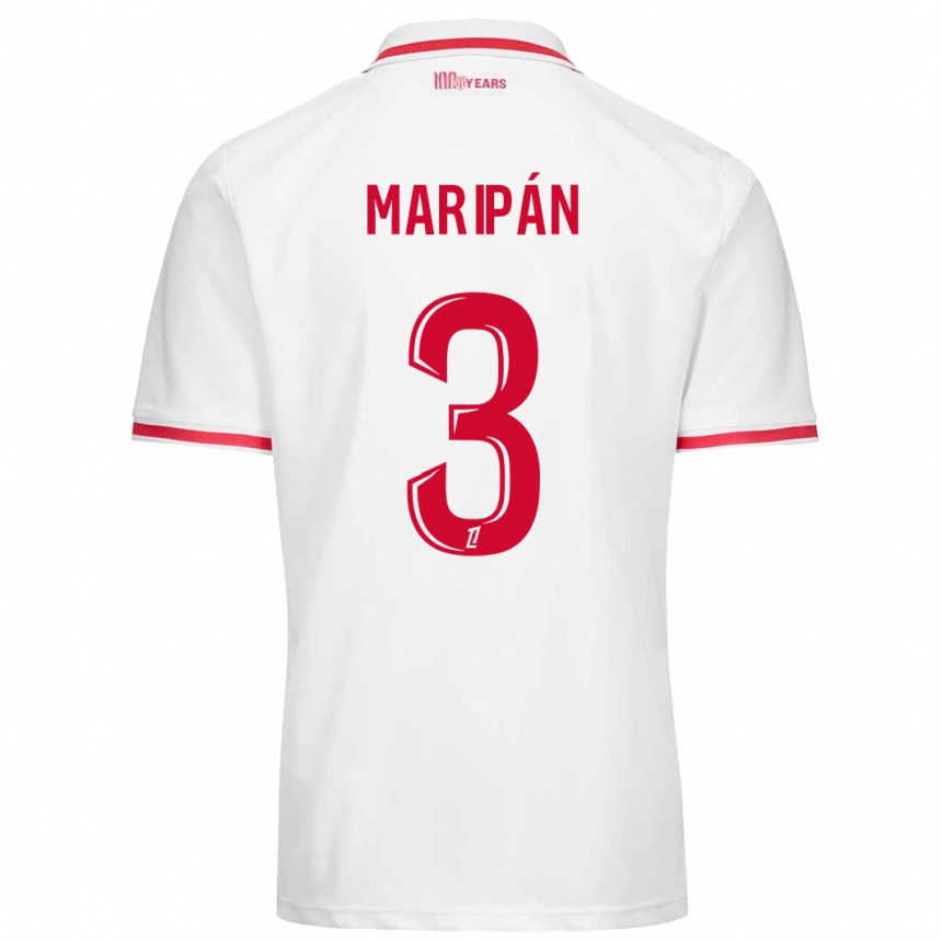 Niño Fútbol Camiseta Guillermo Maripán #3 Blanco Rojo 1ª Equipación 2024/25