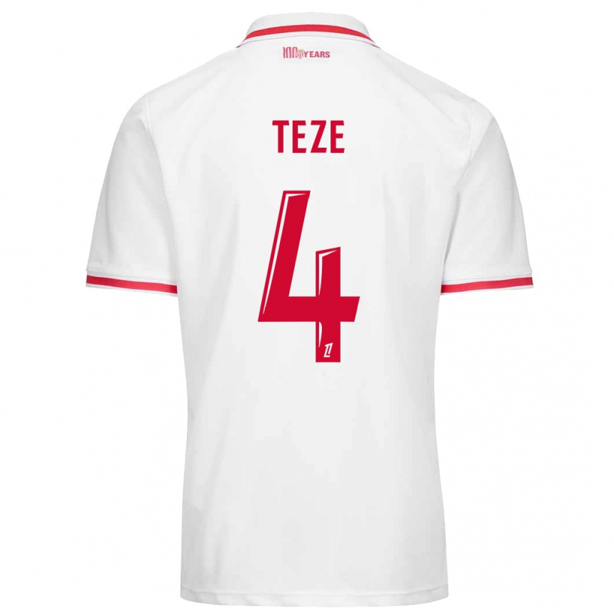 Niño Fútbol Camiseta Teze #4 Blanco Rojo 1ª Equipación 2024/25