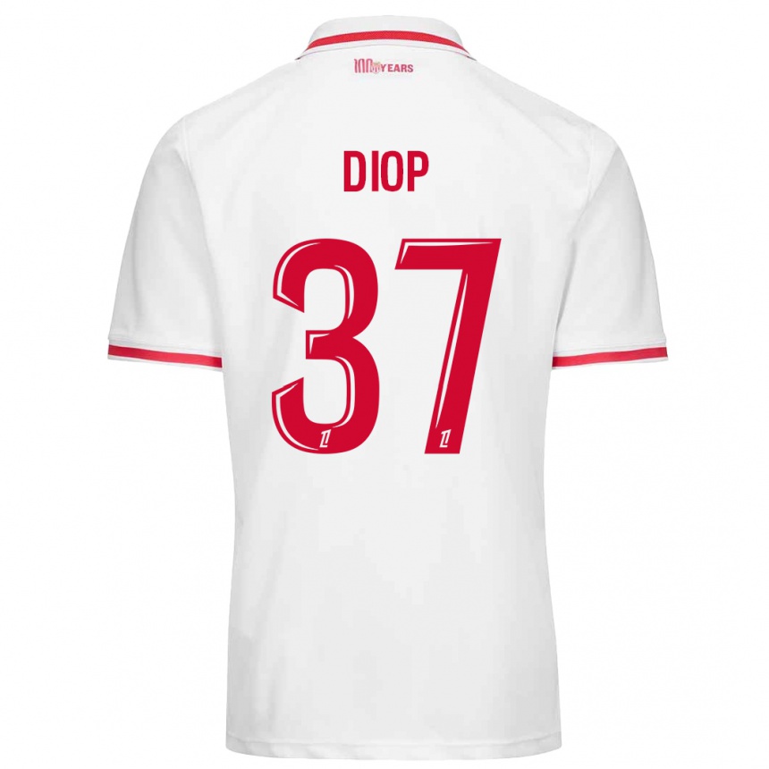 Niño Fútbol Camiseta Edan Diop #37 Blanco Rojo 1ª Equipación 2024/25