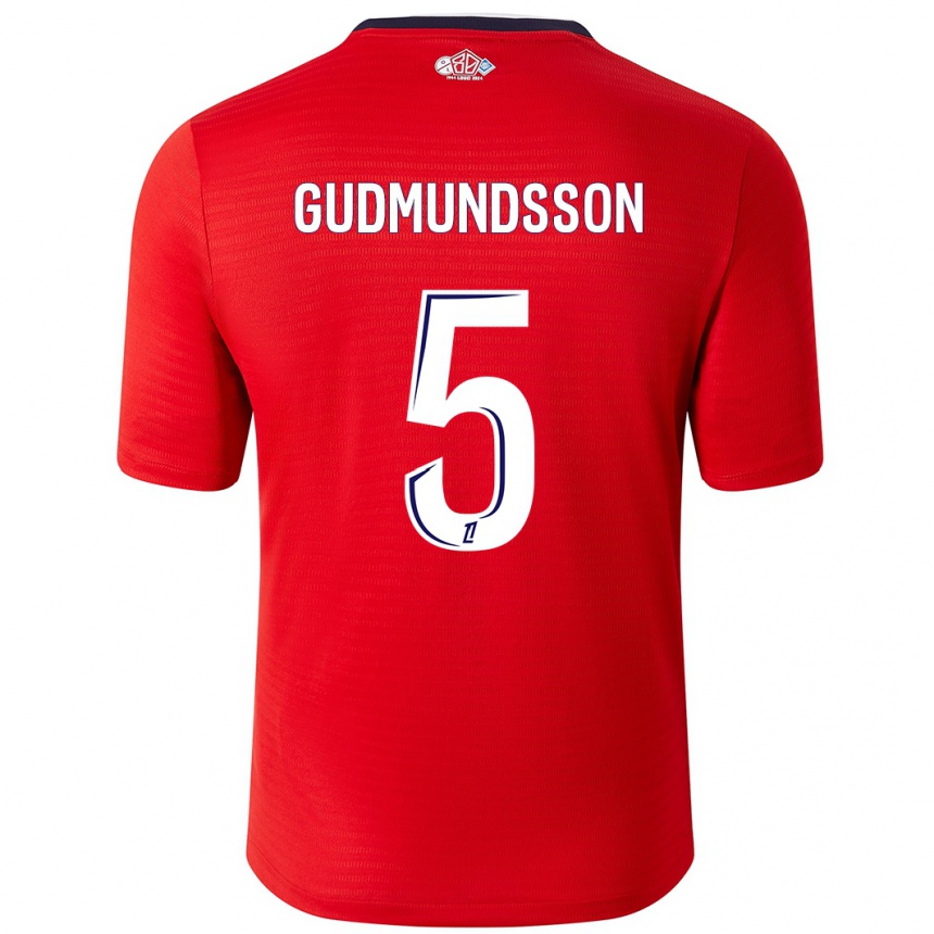 Niño Fútbol Camiseta Gabriel Gudmundsson #5 Rojo Blanco 1ª Equipación 2024/25