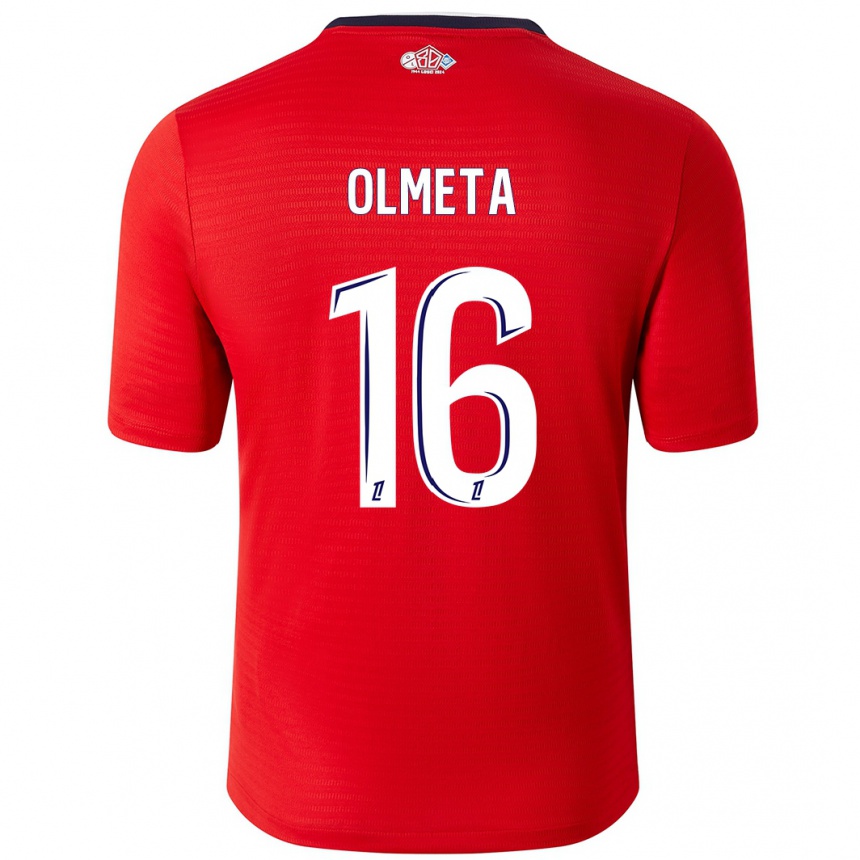 Niño Fútbol Camiseta Lisandru Olmeta #16 Rojo Blanco 1ª Equipación 2024/25