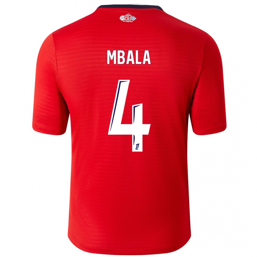 Niño Fútbol Camiseta Olivia Mbala #4 Rojo Blanco 1ª Equipación 2024/25