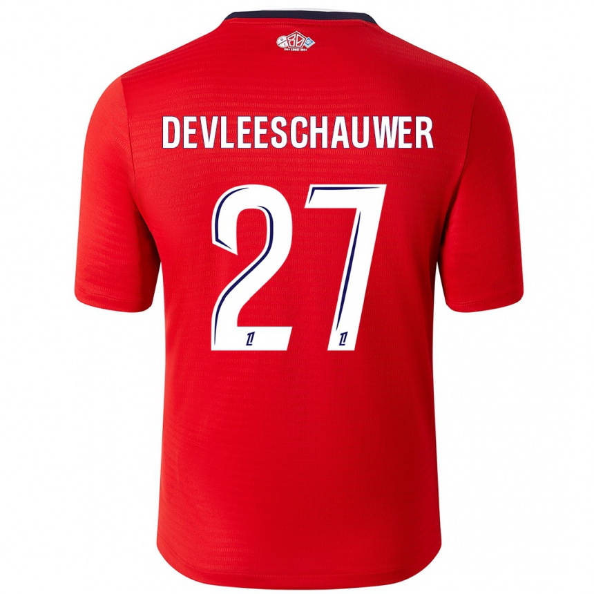 Niño Fútbol Camiseta Gwenaëlle Devleeschauwer #27 Rojo Blanco 1ª Equipación 2024/25