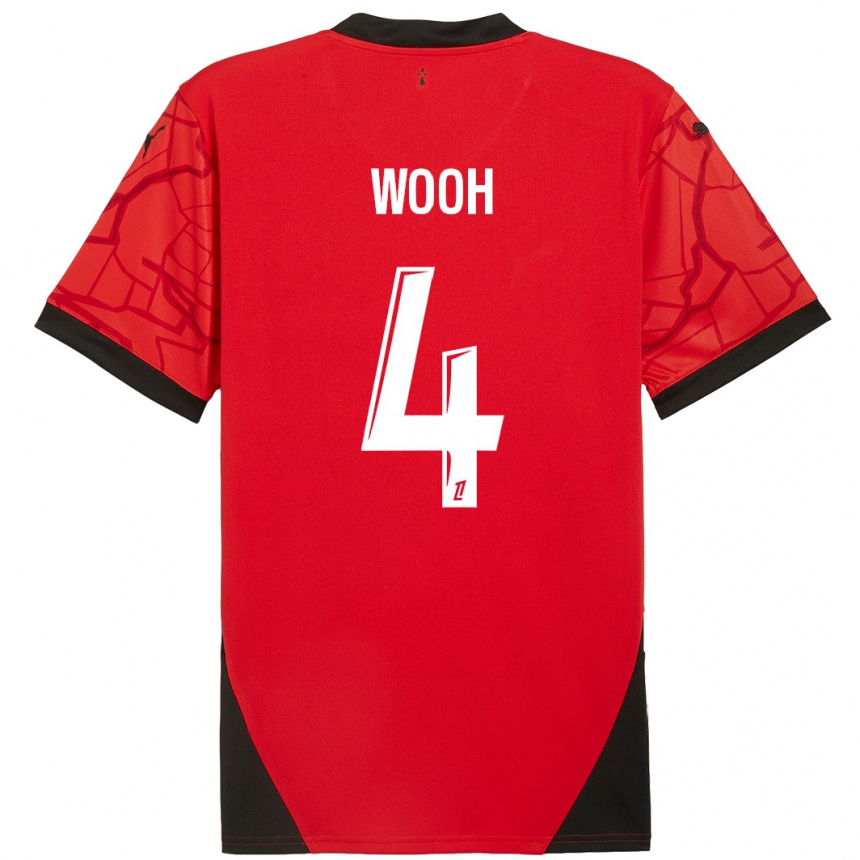 Niño Fútbol Camiseta Christopher Wooh #4 Rojo Negro 1ª Equipación 2024/25