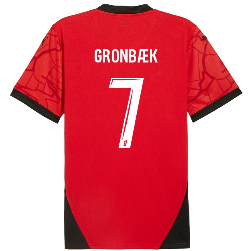 Niño Fútbol Camiseta Albert Grønbaek #7 Rojo Negro 1ª Equipación 2024/25