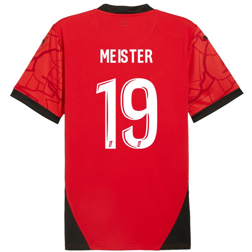 Niño Fútbol Camiseta Henrik Meister #19 Rojo Negro 1ª Equipación 2024/25